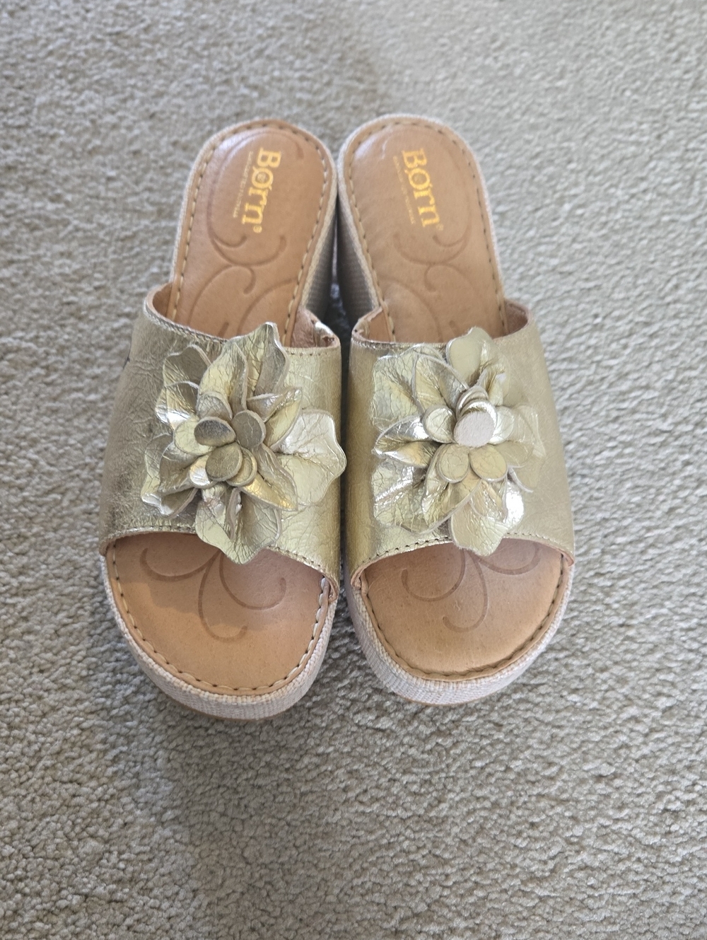 Born Metallic Gold Floral Slide Mules